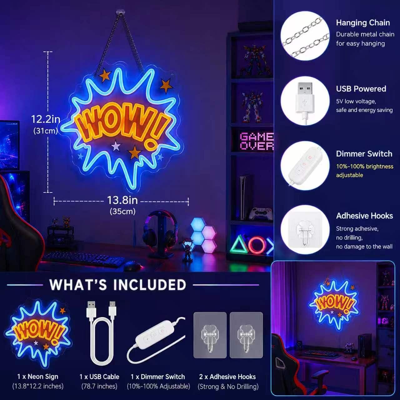 WOW 네온사인 USB 조광 LED 네온 조명 - 침실 - Lighting Decor Wow 리뷰 및 가격